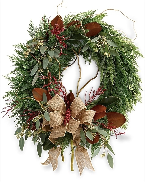 Seasonal Farmhouse Wreath with White Tipped Pinecones and Plaid Bow Accent
