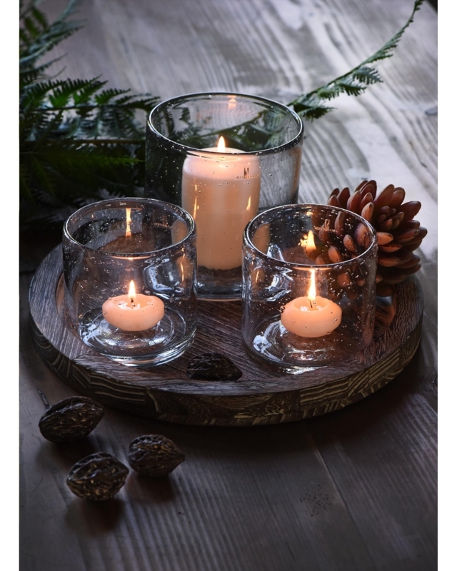 Seeded Glass Hurricane Set Graduated Trio Farmhouse Decor