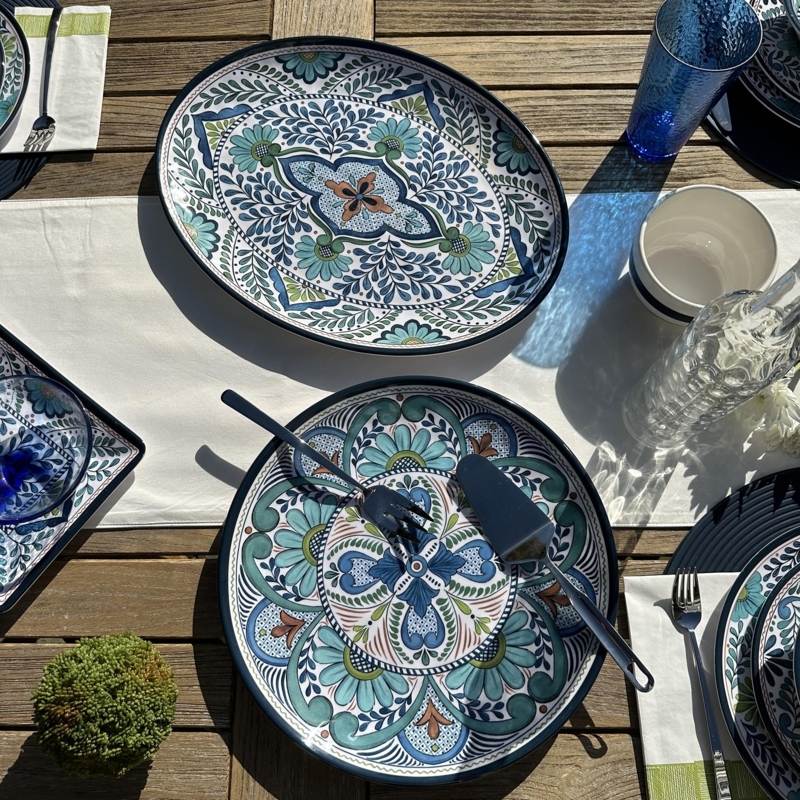 Serving Platter Set Talavera Pattern Melamine Glossy Mediterranean