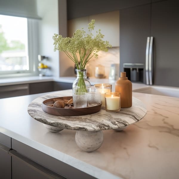 Serving Platter: Two-Tone Ceramic Riser with Marble Pattern Top