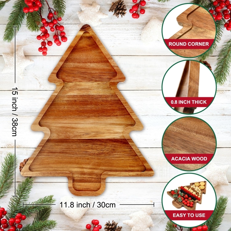 Serving Tray: Acacia Wood Tree Shape Multi-Compartment Snack Platter