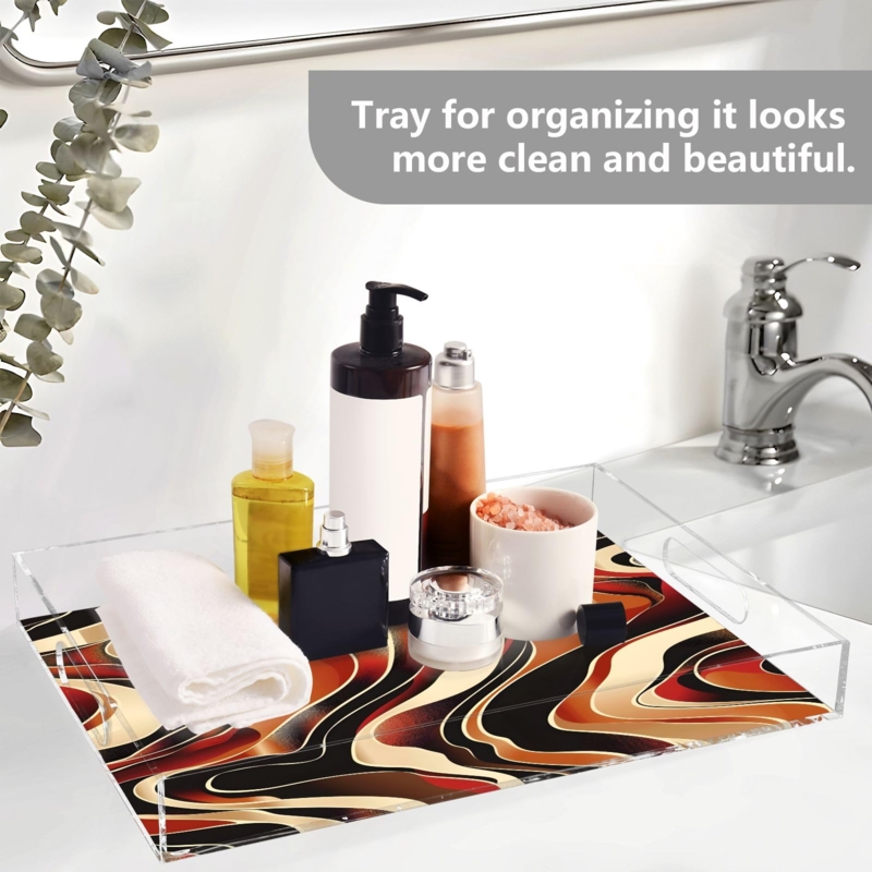 Serving Tray Acrylic Wavy Edge Integrated Handles Contemporary Style