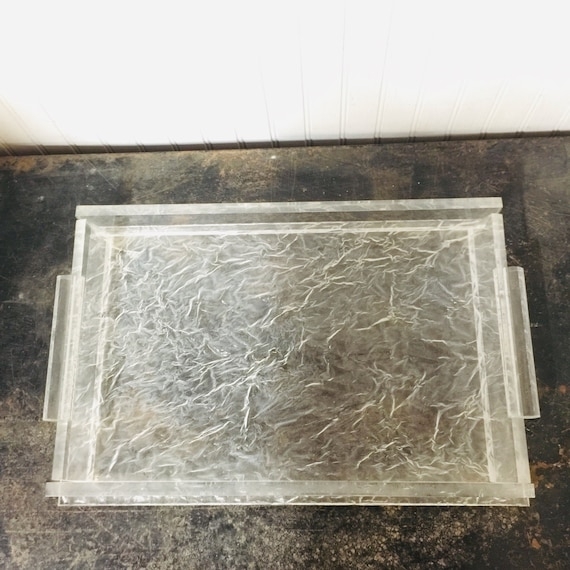 Serving Tray Art Deco Handles Textured Bottom Clear Acrylic Vintage