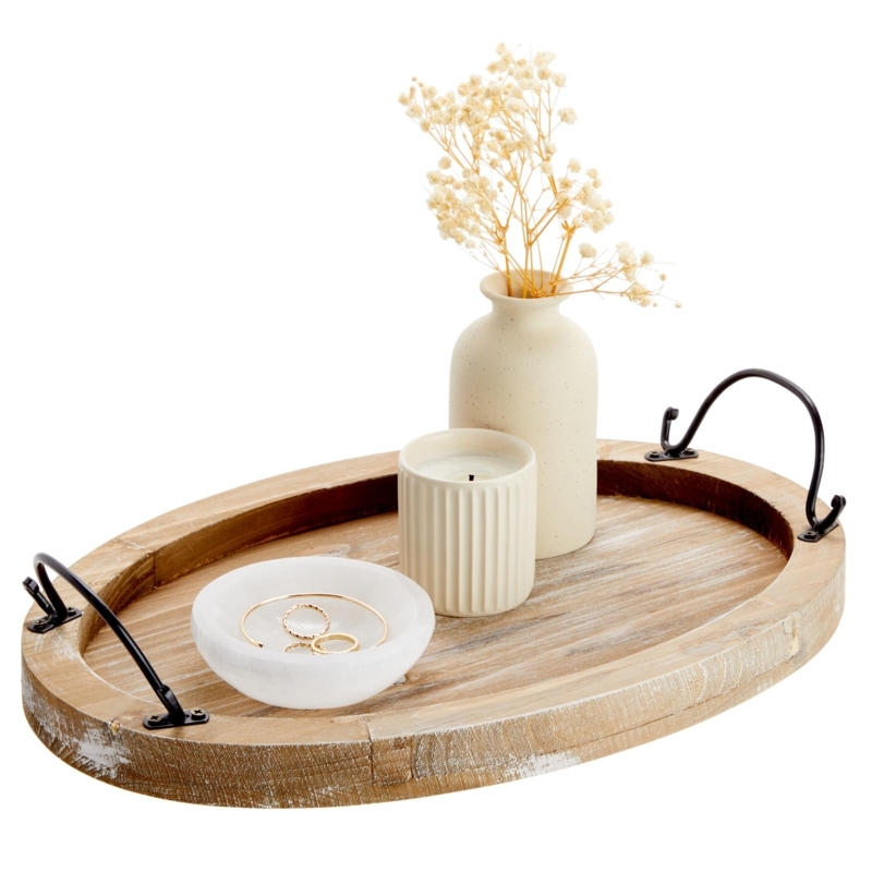 Serving Tray Black Metal Handles Rustic Farmhouse Coffee Table Decor
