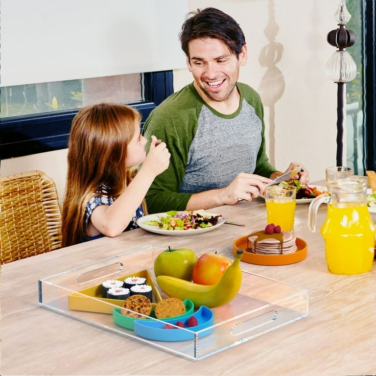 Serving Tray Clear Acrylic Cutout Handles Rectangular Modern Organizer