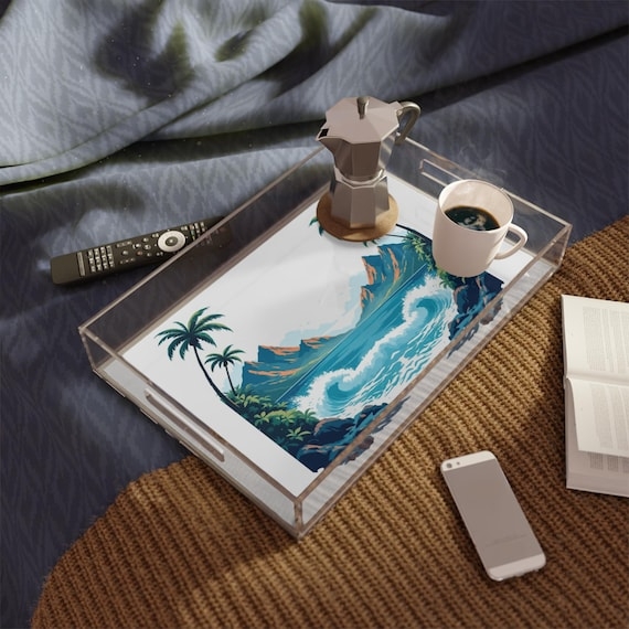 Serving Tray Clear Acrylic Photographic Print Beach Scene Poolside Entertaining Accessories