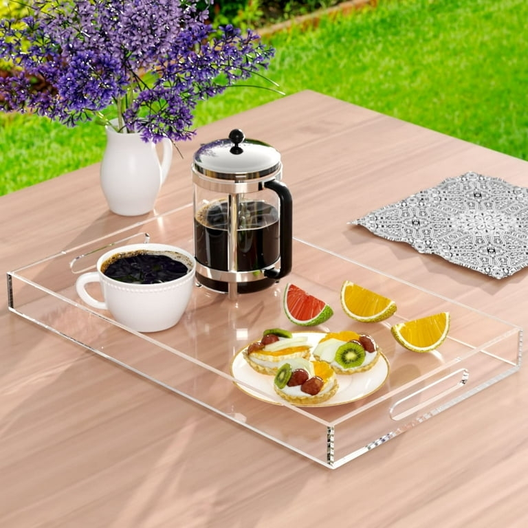 Serving Tray Clear Acrylic Rectangular Rimmed Edge Cutout Handles
