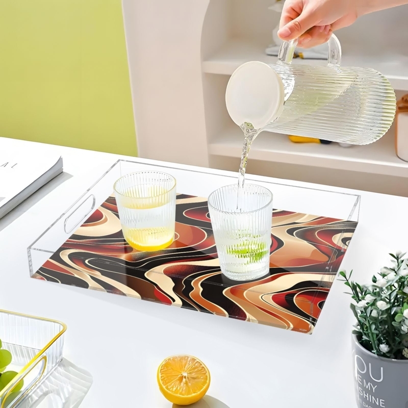 Serving Tray Clear Acrylic Wavy Scalloped Edges Polished Finish
