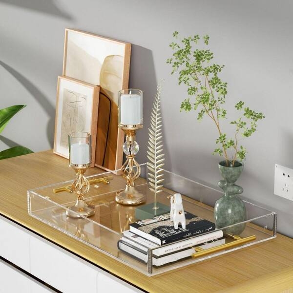 Serving Tray Contemporary Transparent Acrylic featuring Round Cutout Handles