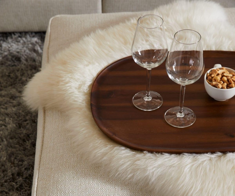 Serving Tray Detail Circular Metal Handle Wood Mitered Corners
