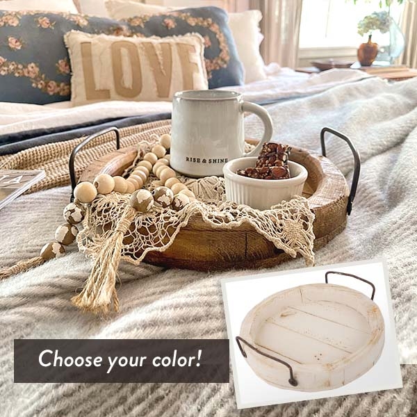 Serving Tray Distressed Whitewash Metal Loop Handles Distressed Style