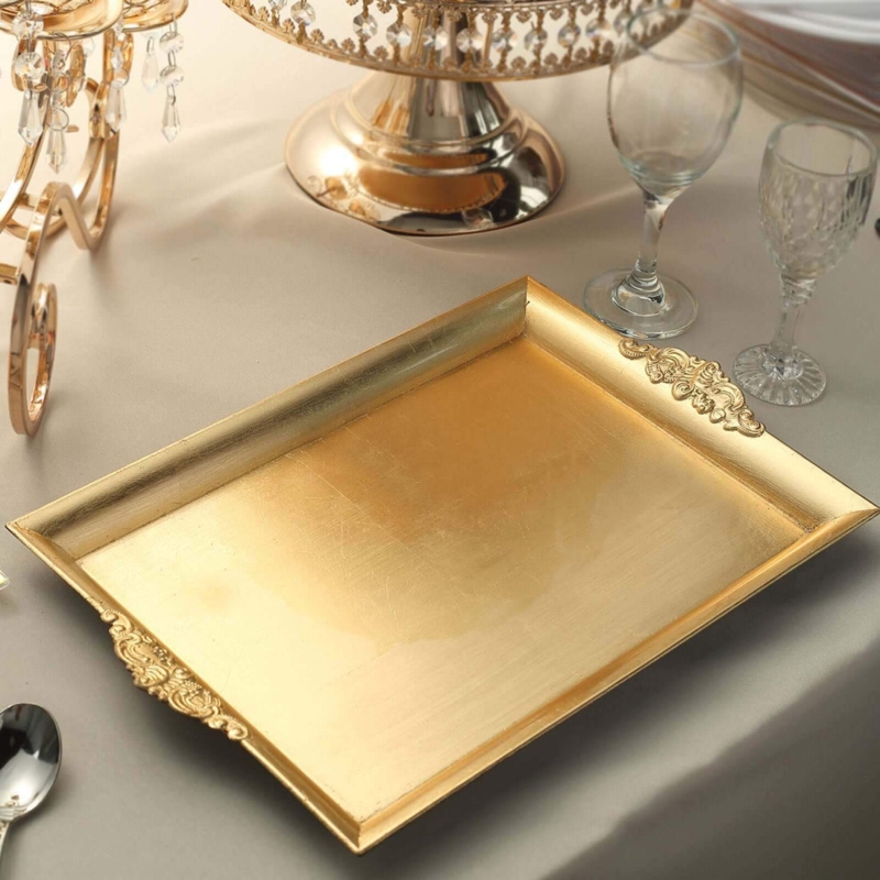 Serving Tray Embossed Greek Key Rim Metallic Gold Acrylic Glam