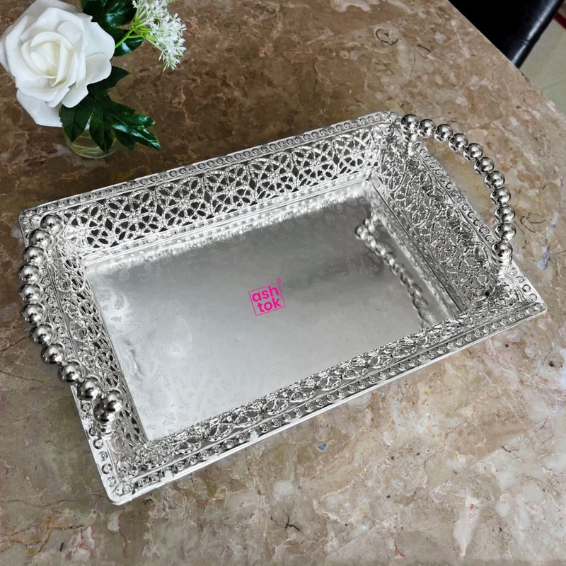 Serving Tray Embossed Rectangular Floral Scrollwork Antique