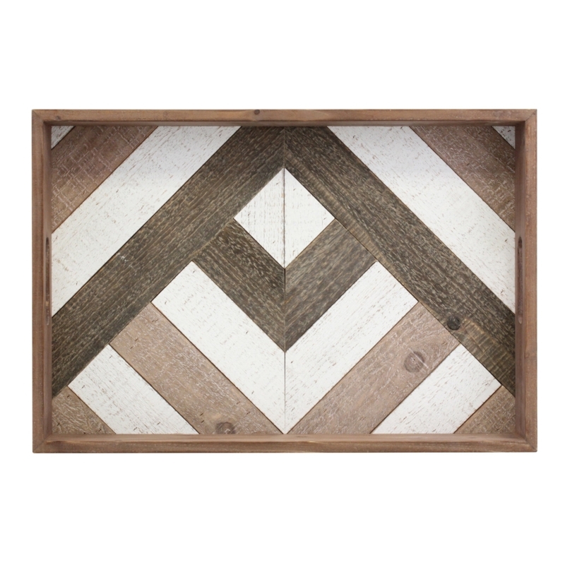 Serving Tray Etched Herringbone Base Wood Square