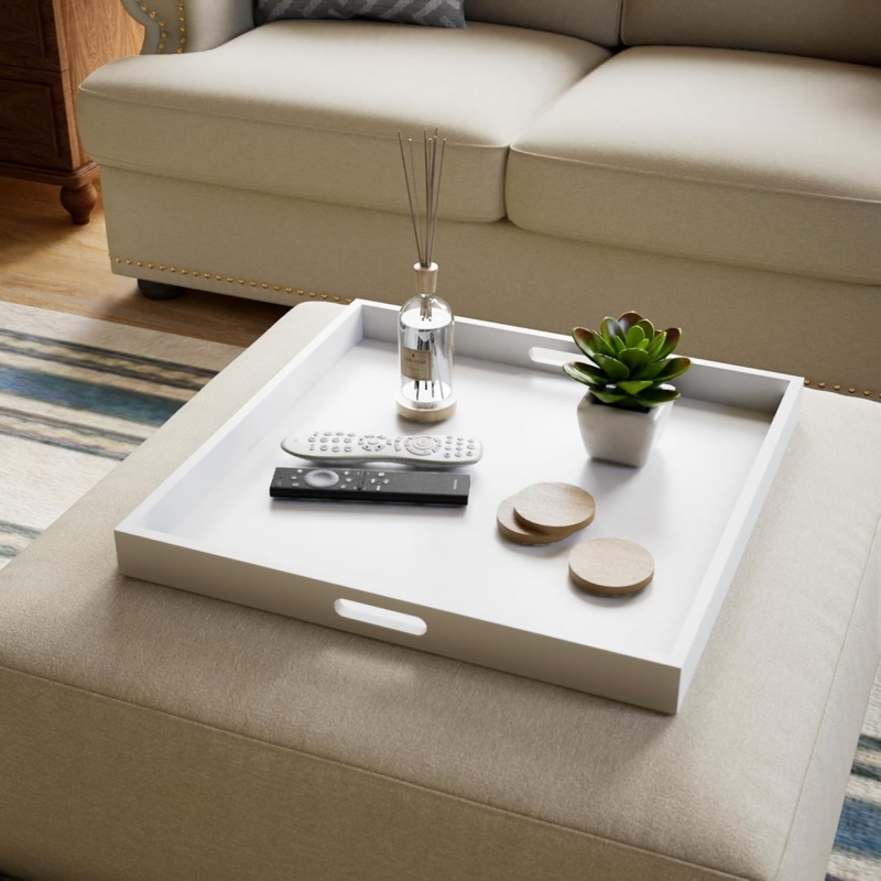 Serving Tray, Extra Large Scale, Square Silhouette, Crisp White Finish