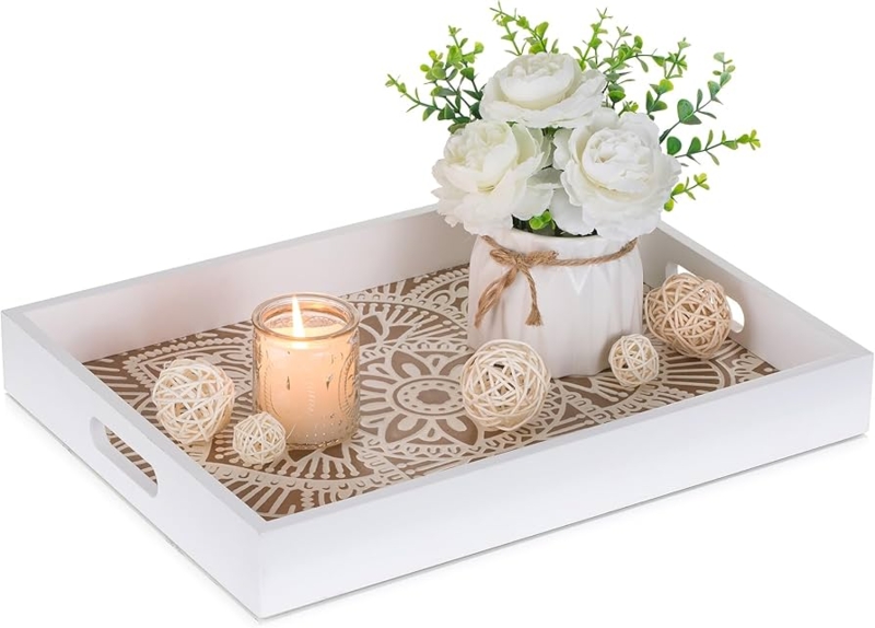 Serving Tray featuring Carved Floral Base and Whitewashed Finish