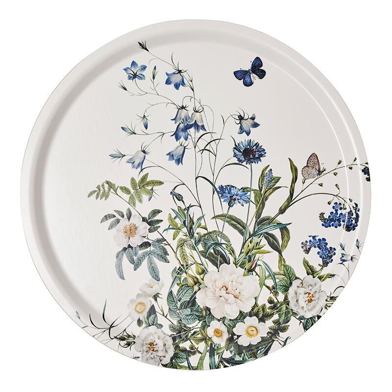 Serving Tray featuring Navy Blue Base and Botanical Illustration