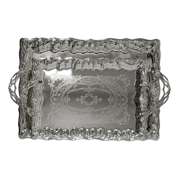 Serving Tray Filigree Rectangular Integrated Handles Footed