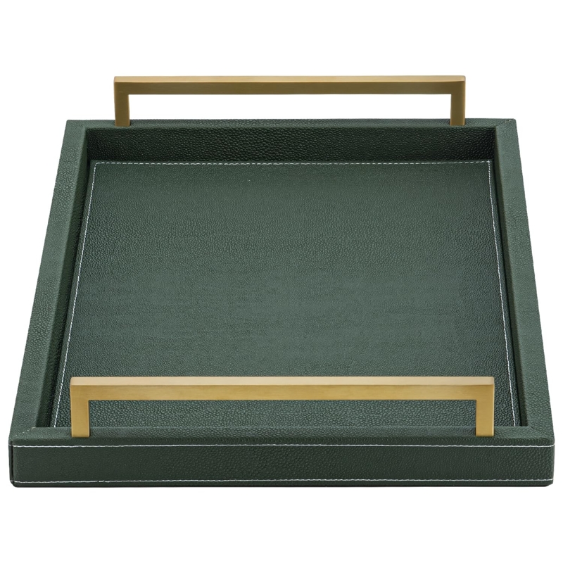 Serving Tray Forest Green Shagreen Gold Handles, Coffee Table Decor