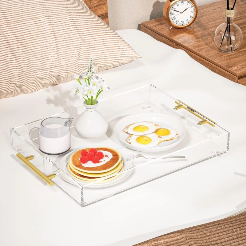 Serving Tray Glam Acrylic featuring Dual Gold Handles
