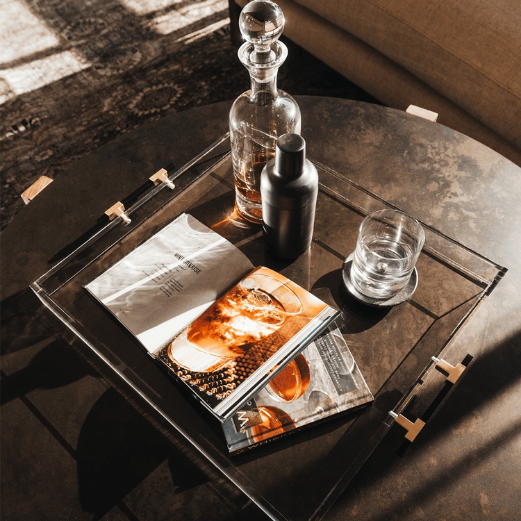 Serving Tray Glam Acrylic with Dark Contrast Handles