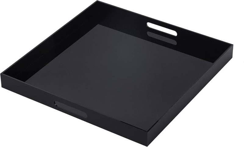 Serving Tray Glossy Black Finish Oversized Square Ottoman Organizer