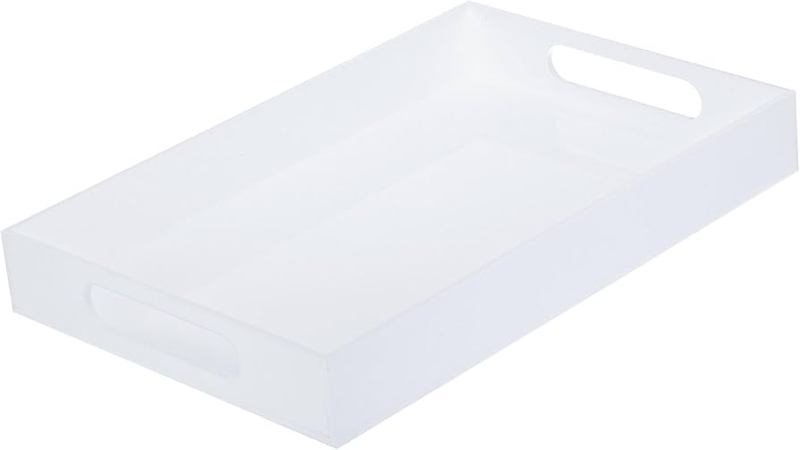 Serving Tray Glossy White Finish Integrated Cutout Handles Minimalist