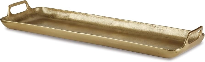 Serving Tray Gold Cast Texture Integrated Handles Low Profile Rim