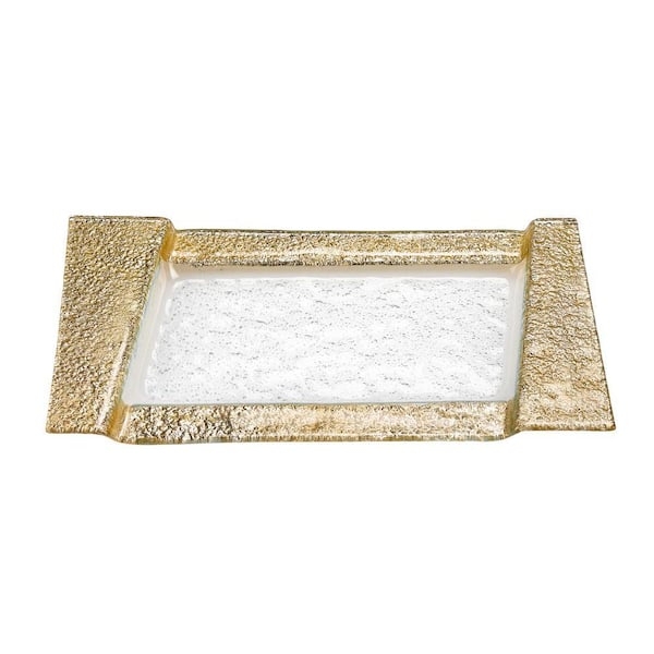 Serving Tray: Gold Leaf Texture & Glass Construction, Elegant Tray