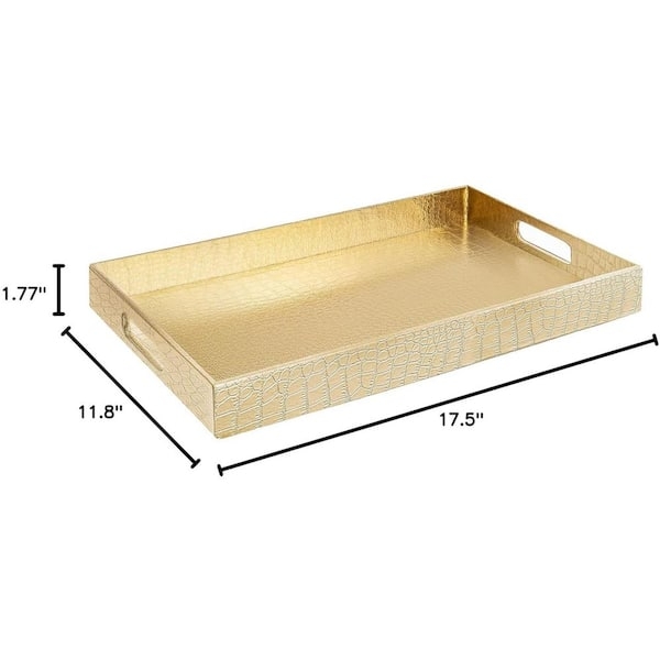 Serving Tray Gold Pebbled Texture Cutout Handles, Metallic Vanity Tray
