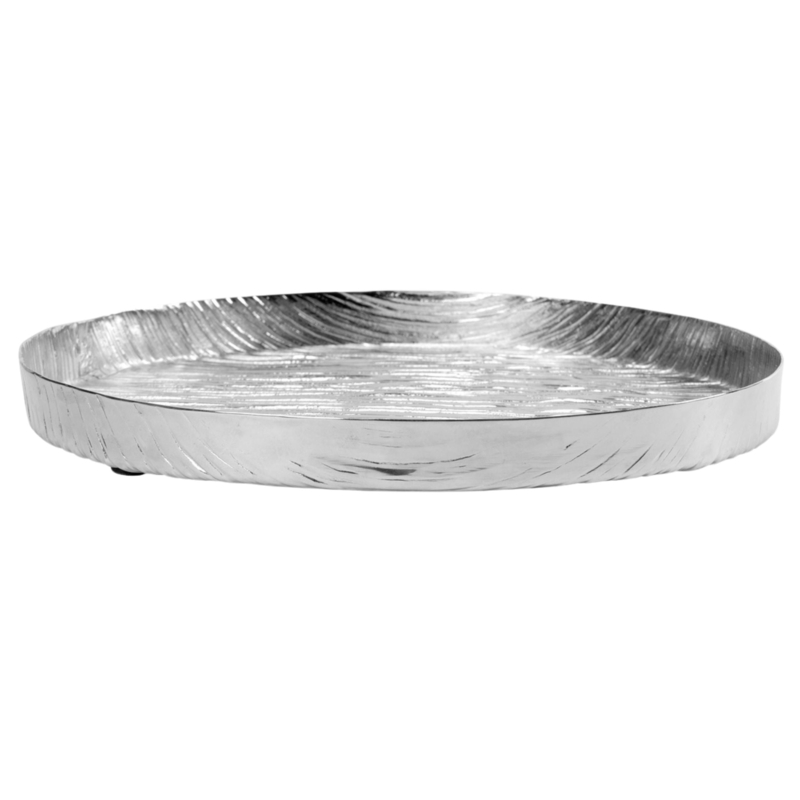 Serving Tray Hammered Round Metal Polished Finish