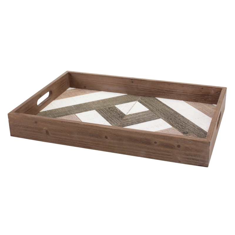 Serving Tray Hexagonal Geometric Inlay Black Handles