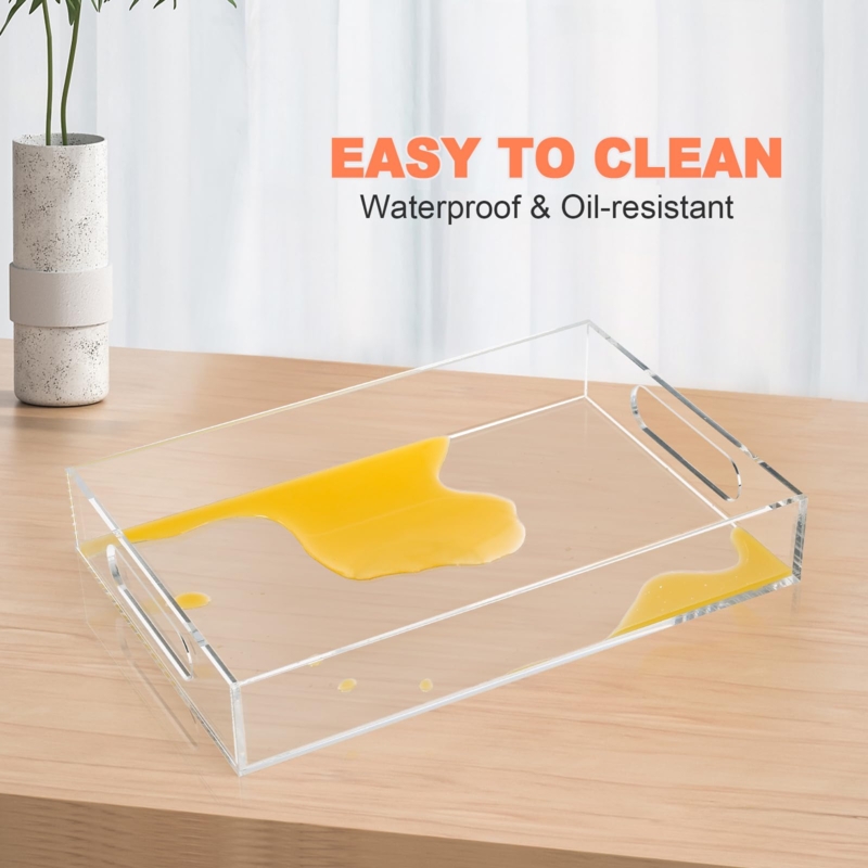 Serving Tray in Clear Acrylic with Integrated Handles for Minimalist Decor