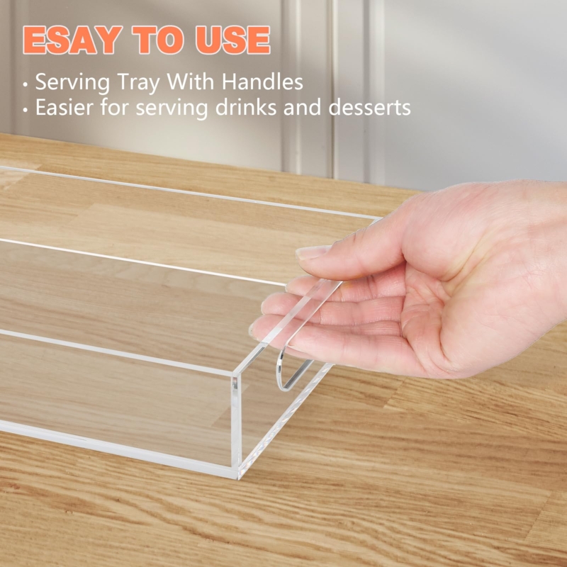 Serving Tray in Transparent Acrylic with Gold Handles for Modern Kitchen