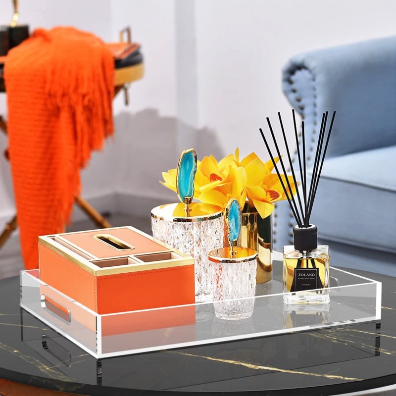 Serving Tray Minimalist Transparent Acrylic Integrated Cutout Handles