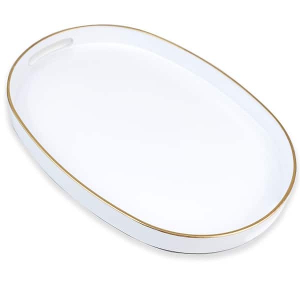 Serving Tray Minimalist White Matte Finish Oval Shape Raised Rim
