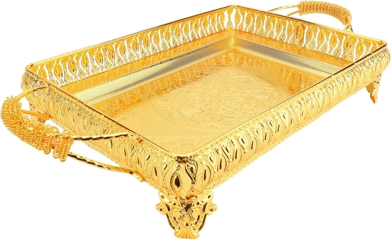 Serving Tray Mirrored Base Filigree Handles Ornate Baroque Style