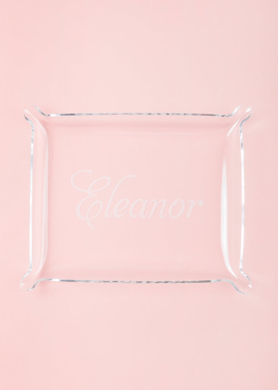 Serving Tray Monogrammed Bordered Design Transparent Acrylic Preppy