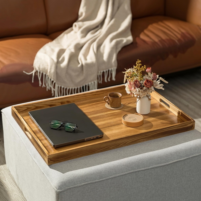 Serving Tray: Organic Square Wood Grain, Ottoman Centerpiece