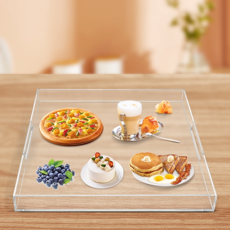Serving Tray Oversized Square Clear Acrylic Spill Proof Raised Lip