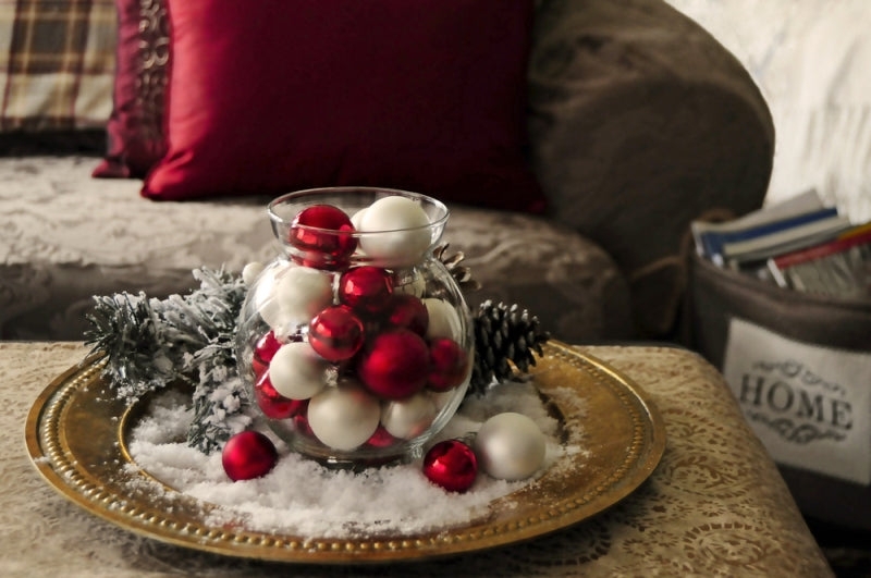 Serving Tray Pillar Candles Berry Sprigs Pine Decoration