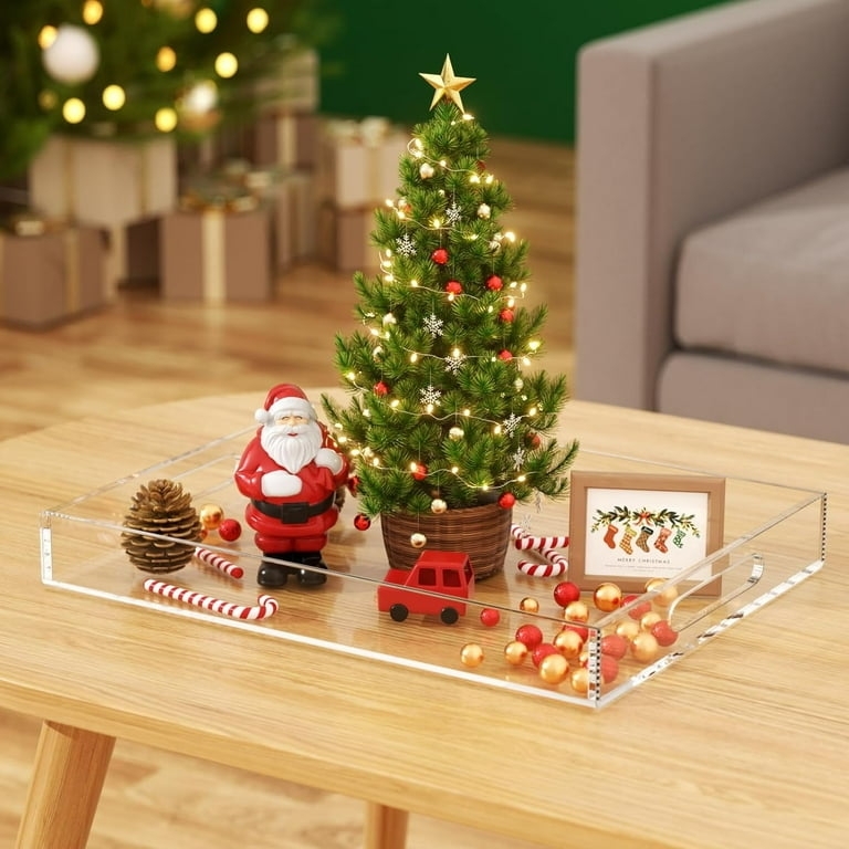 Serving Tray Polished Finish Clear Acrylic Cutout Handles Display