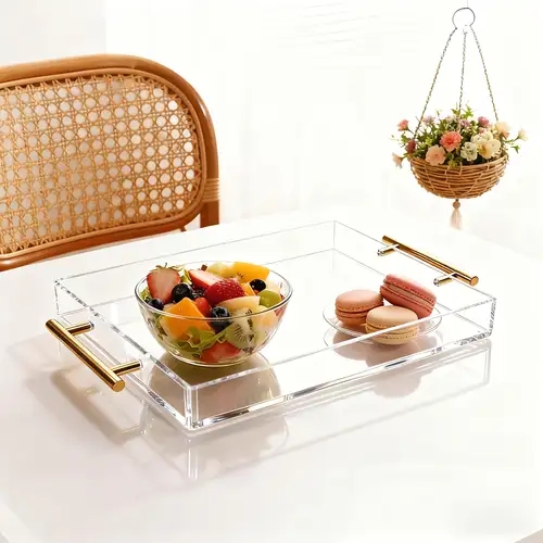 Serving Tray Polished Gold Handles Clear Acrylic Glam Organizer