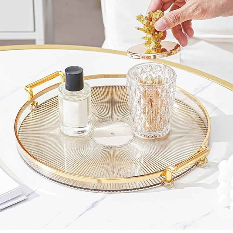 Serving Tray Polished Gold Rim C Shaped Handles Glam Tray Styling