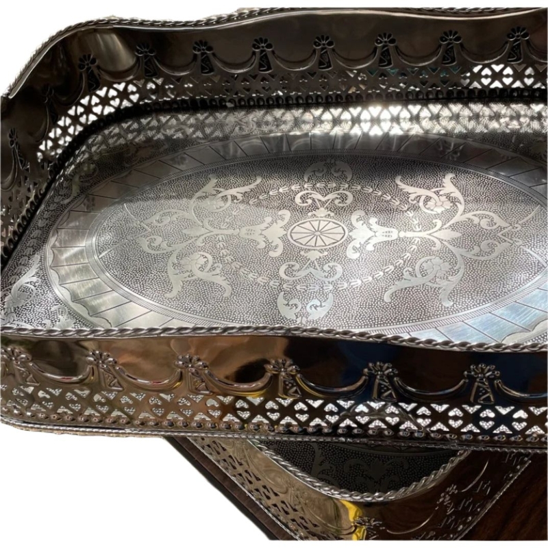 Serving Tray Polished Nickel Rectangular Embossed Bottom