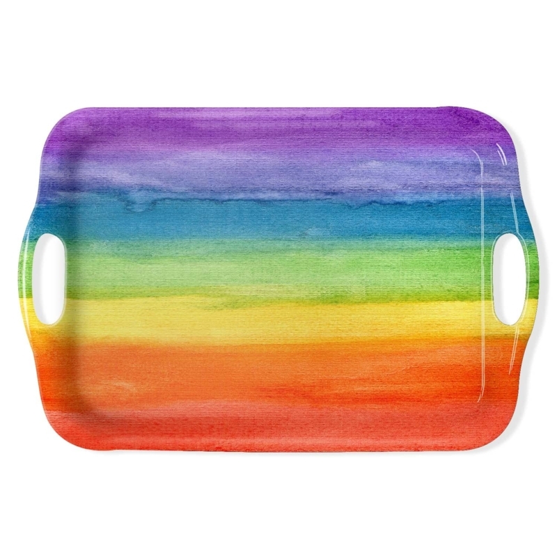 Serving Tray Rainbow Stripes Acrylic Integrated Handles Glossy