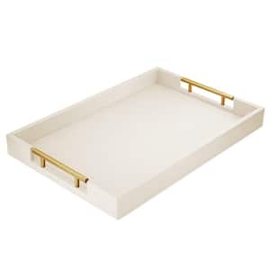 Serving Tray: Rectangular Distressed White Wood with Cutout Handles