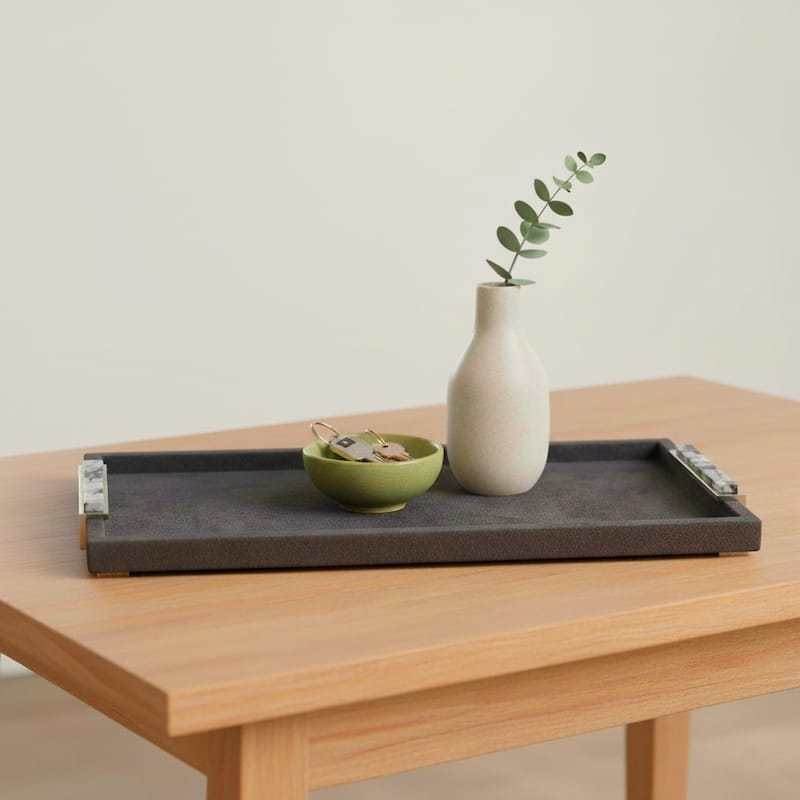 Serving Tray: Rectangular Suede Lined, Gemstone Handles Modern Luxury