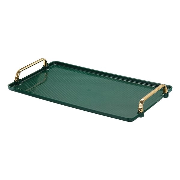 Serving Tray Rectangular White Glossy Plastic Integrated Gold Handles