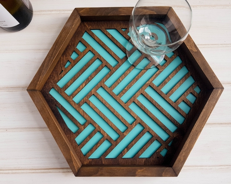 Serving Tray Rectangular Wood Cutout Handles Modern Farmhouse Decor